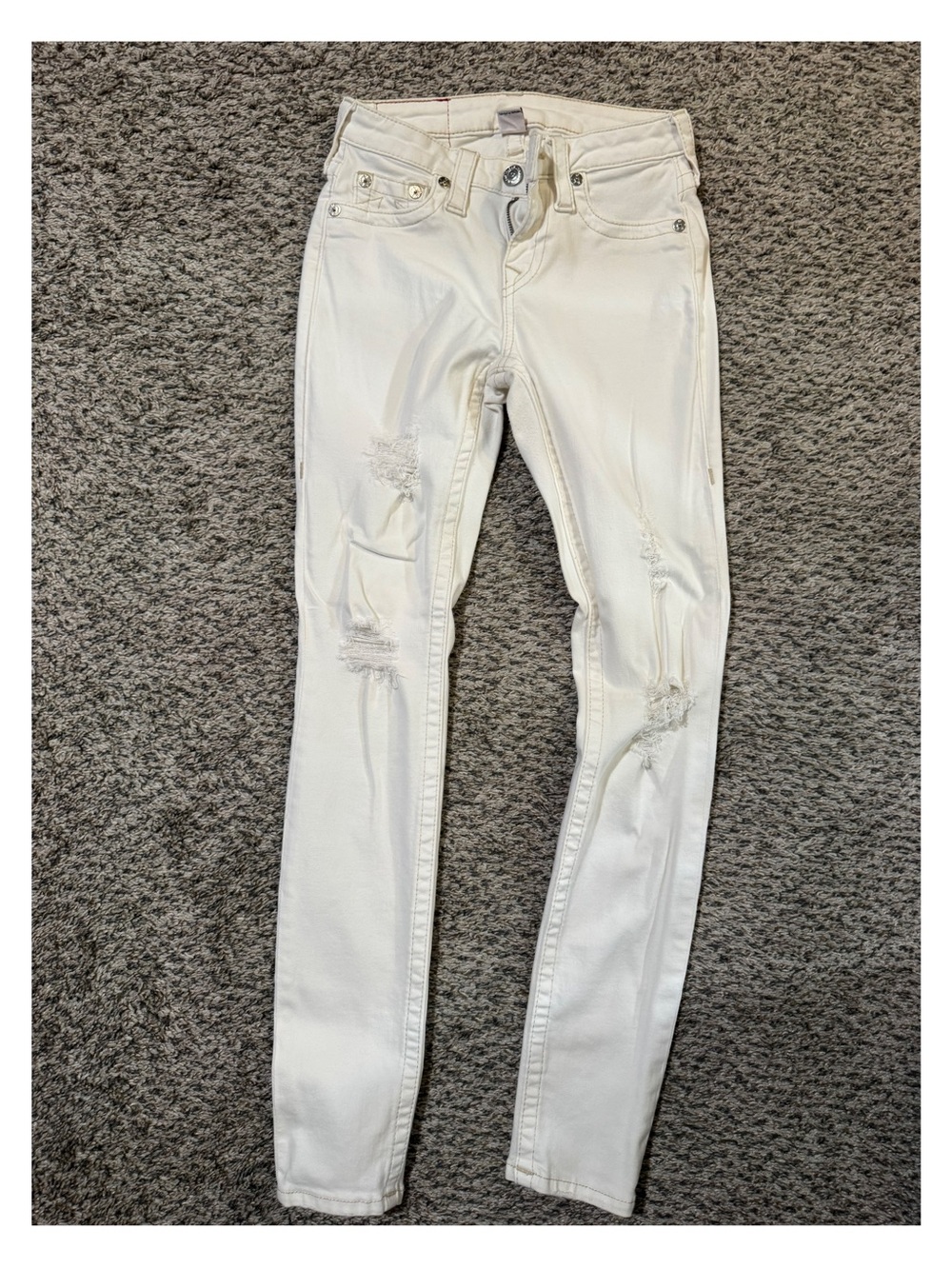 True Religion Women's Skinny Distressed cream colored Jeans